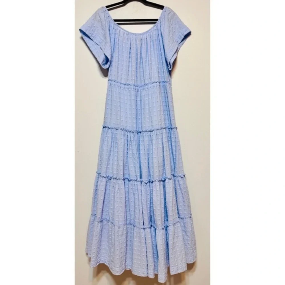 Innika Choo Alotta Gut Peasant Blue Tiered Maxi Dress Sz 3/Large Cottagecore - Picture 5 of 7